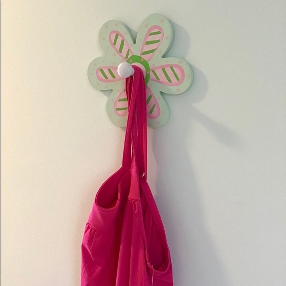 💕Pink Polka Dot Daisy Wood Wall Peg Hook - Picture 5 of 6